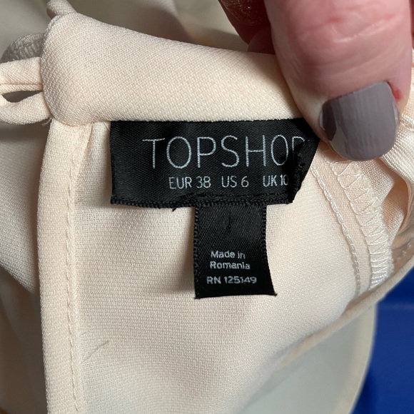 Topshop Blouse Womens Peach Cold Shoulder Ruffle Half Sleeve High Neck Size 6 - Picture 6 of 10